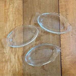 GLASBAKE‎ Vintage 9” Clear Glass FISH Shaped Baking Dish Plate Dish #2145 SET 3